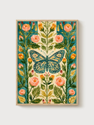 Monarch Butterfly Print poster in oak frame