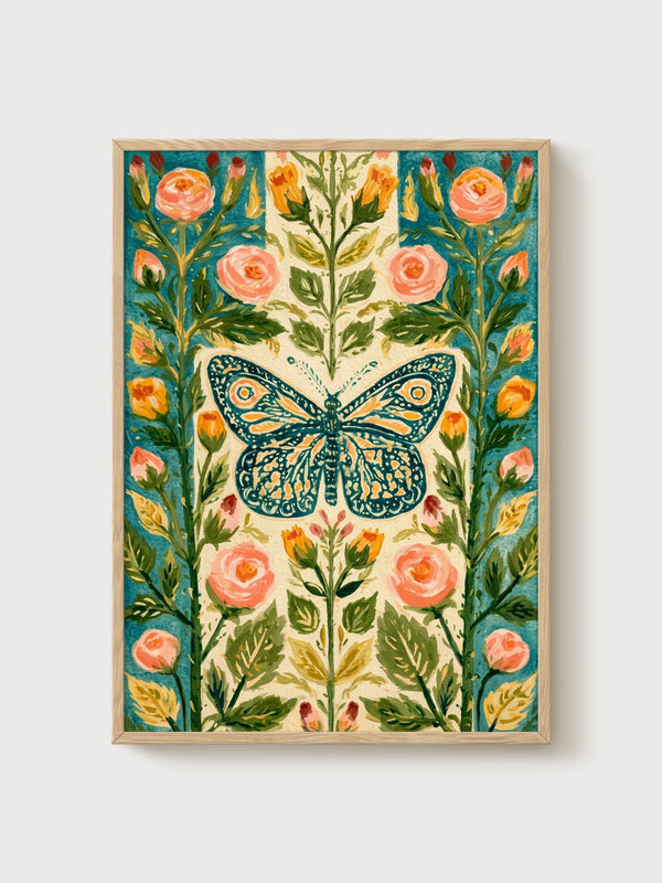 Monarch Butterfly Print poster in oak frame