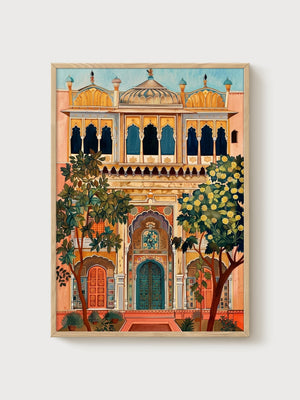 Indian Palace Tree Of Life Art poster in oak frame