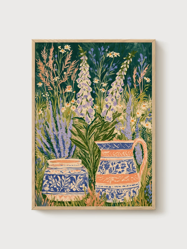 Watercolor Flowers Poster poster in oak frame