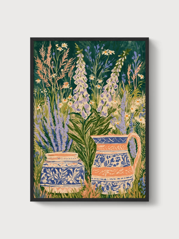 Watercolor Flowers Poster poster in black frame