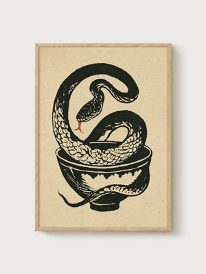 Snake Wall Art poster in oak frame