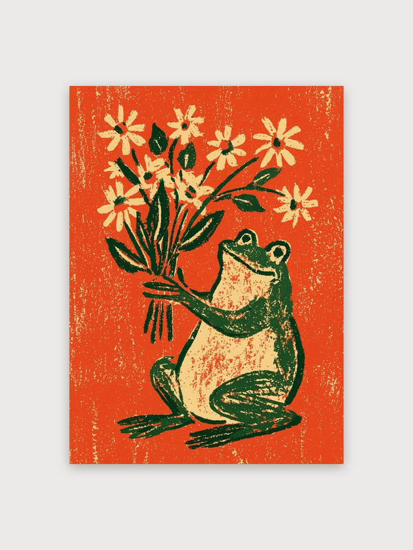 Frog With Daisy Bouquet Retro - Digital Download