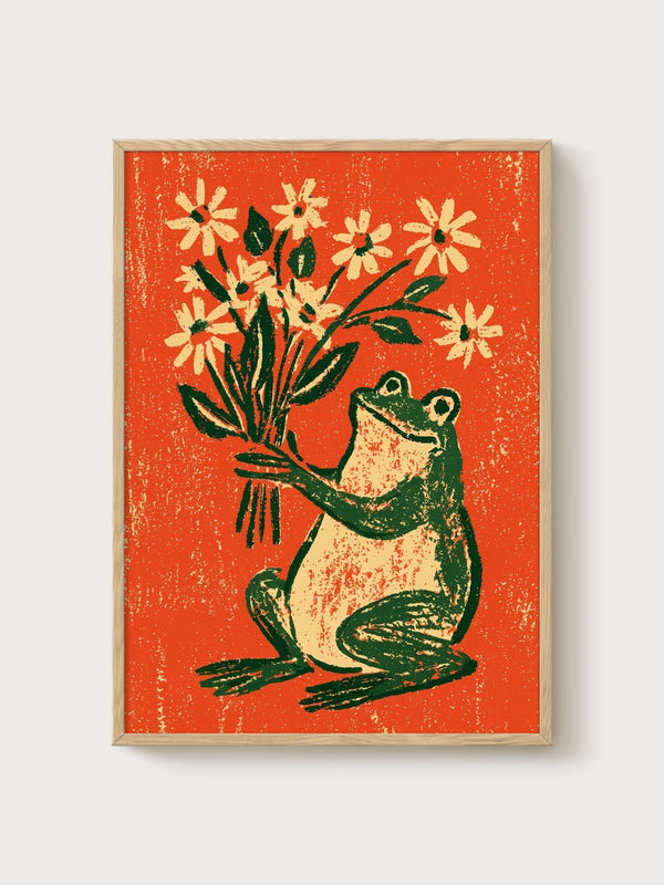 Frog Poster poster in oak frame