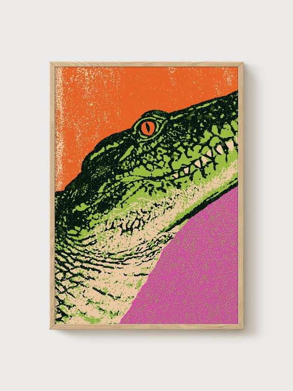 Pop Art Alligator Poster poster in oak frame