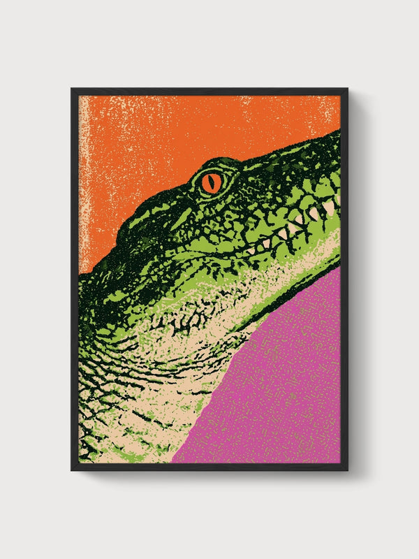 Pop Art Alligator Poster poster in black frame