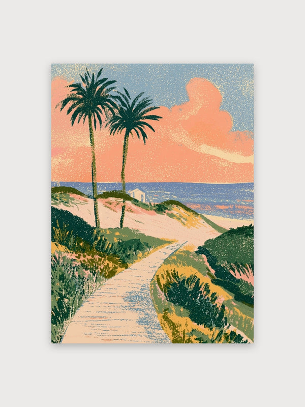 Vintage Coastal Palm Beach Scene - Digital Download