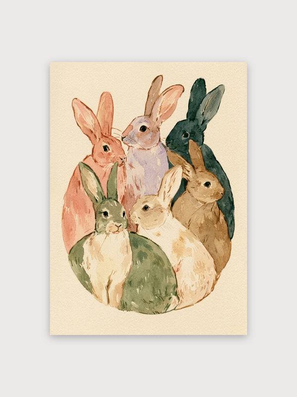 Watercolor Rabbits Group Portrait - Digital Download