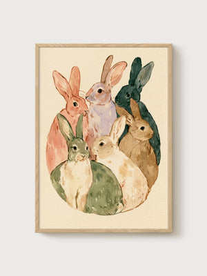 Rabbit Wall Art poster in oak frame