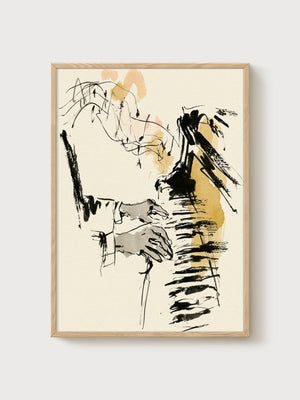 Pianist Hands Line Art Print poster in oak frame