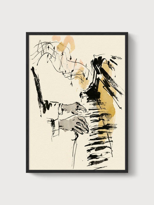 Pianist Hands Line Art Print poster in black frame