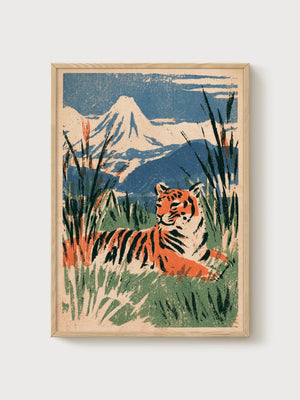 Tiger Wall Art poster in oak frame