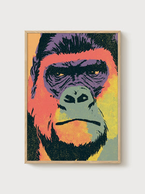 Pop Art Gorilla Poster poster in oak frame
