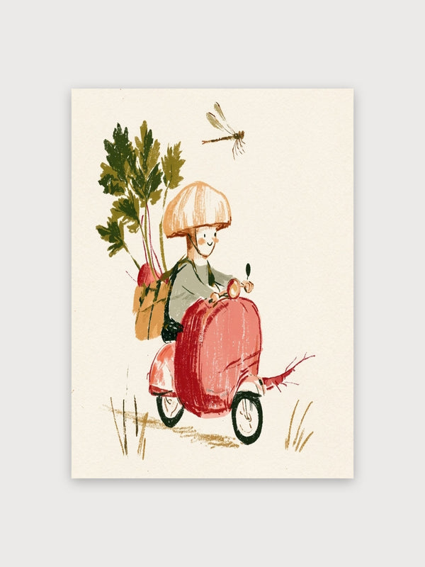 Woman Scooter Vegetables Watercolor - Digital Download