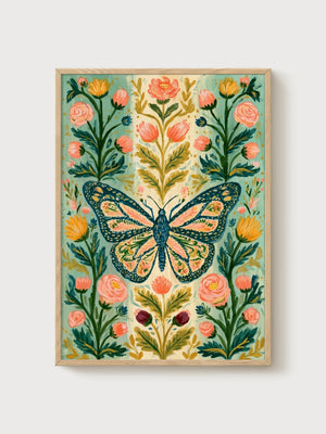 Monarch Butterfly Wall Art poster in oak frame