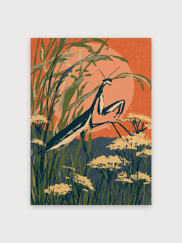 Retro Praying Mantis Nature Scene - Digital Download