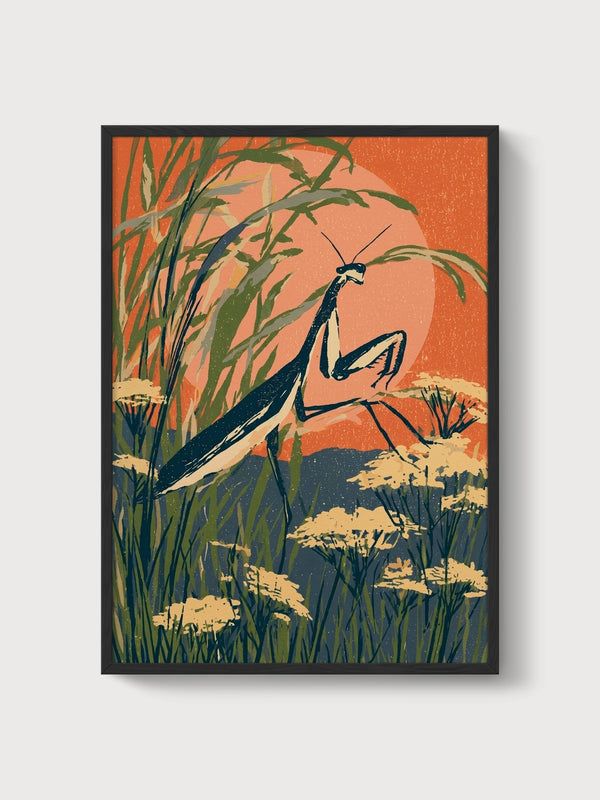 Praying Mantis Wall Art poster in black frame