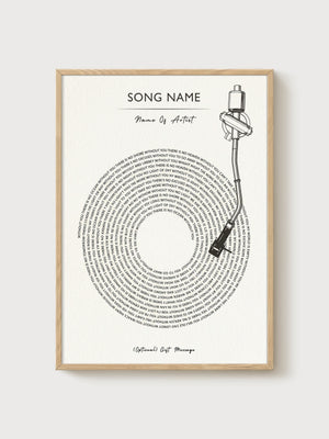 Custom Song Lyrics Vinyl Poster poster in oak frame