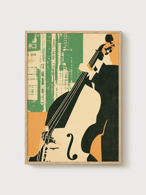 Jazz Double Bass Poster poster in oak frame