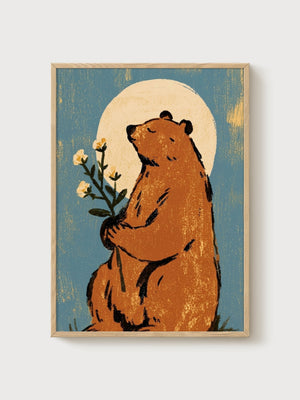 Bear Wall Art poster in oak frame