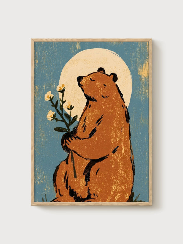Bear Wall Art poster in oak frame