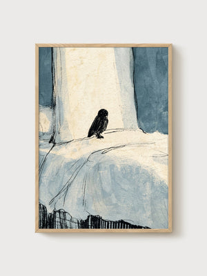 Owl Wall Art poster in oak frame