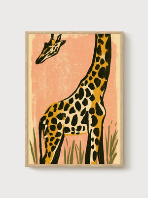 Retro Safari Giraffe Print poster in oak frame