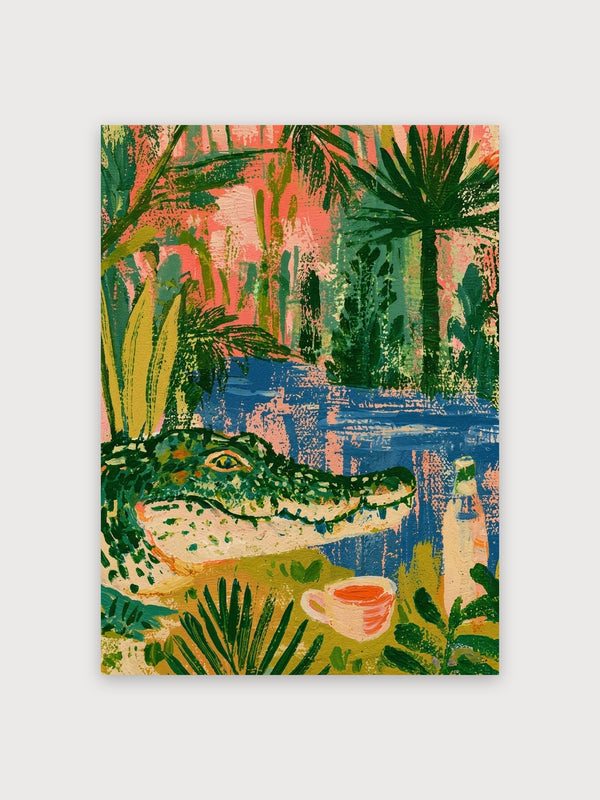 Crocodile Cactus Garden Tea Scene - Digital Download