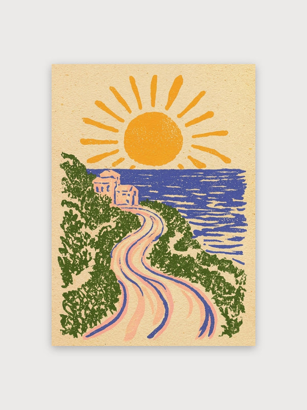 Retro Coastal Sunrise Landscape - Digital Download