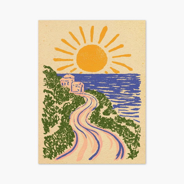 Retro Sun Ocean Poster art print