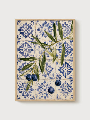 Olive Branch Watercolor Painting poster in oak frame