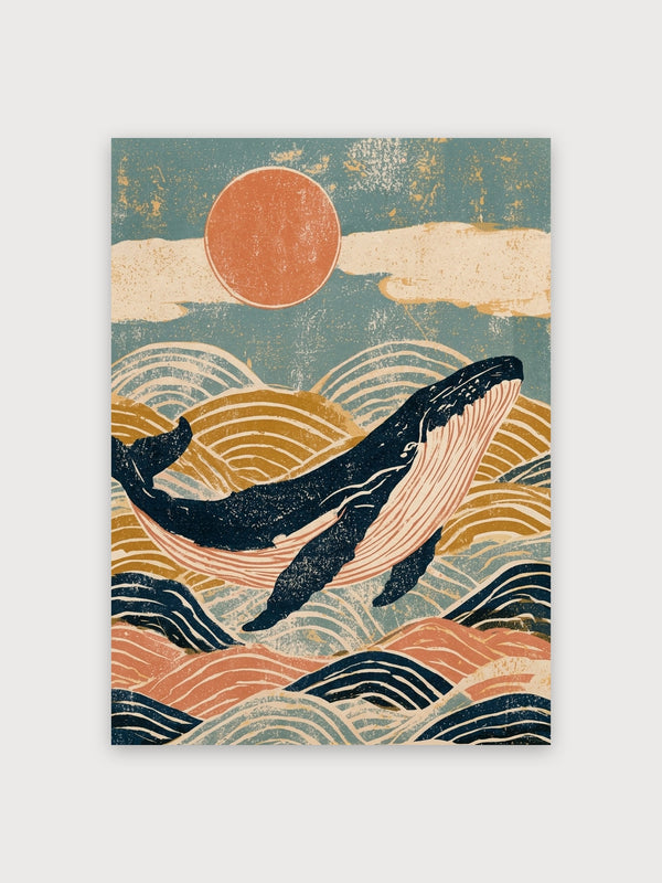 Whale Ocean Waves Retro Print - Digital Download