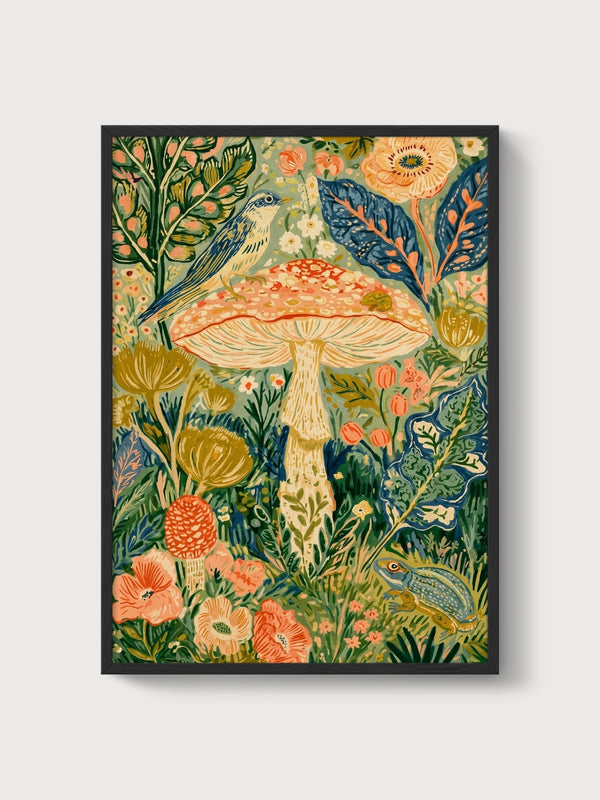 Mushroom Wall Art poster in black frame