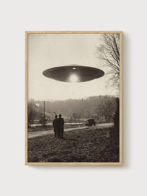 Retro Futurism Art Print poster in oak frame