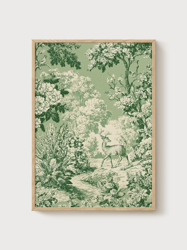 Deer Wall Art poster in oak frame