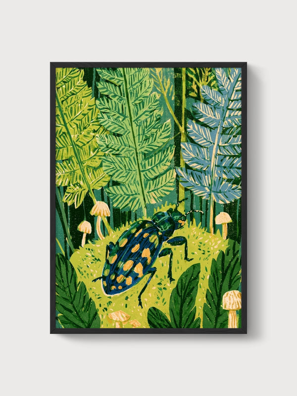 Beetle Forest Print poster in black frame