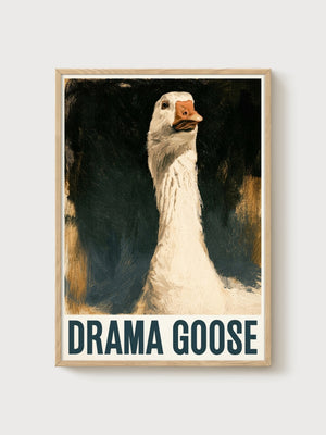 Drama Goose Vintage Bird Print poster in oak frame