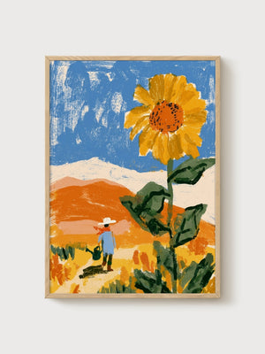 Sunflower Wall Art poster in oak frame