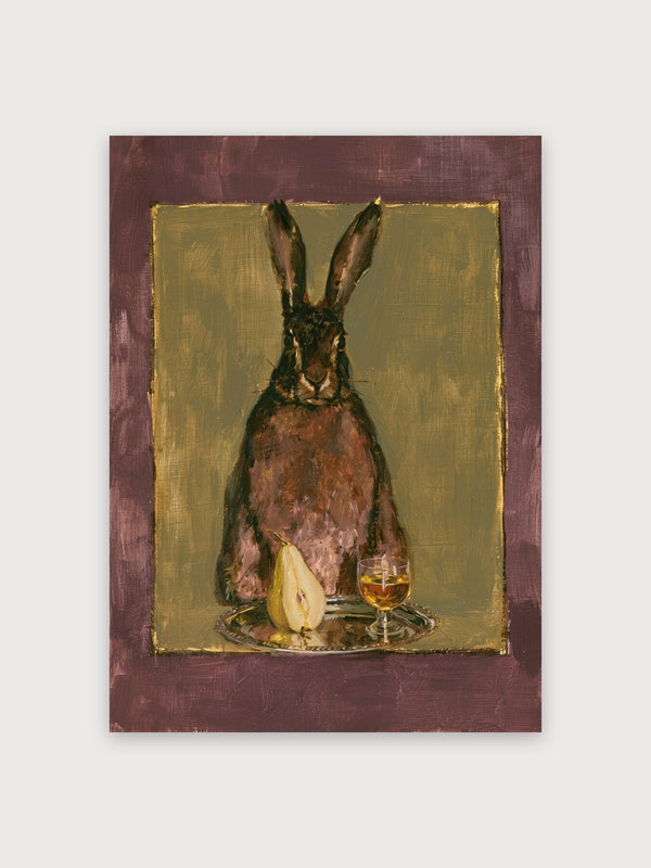 Whimsical Hare with Pear and Drink - Digital Download
