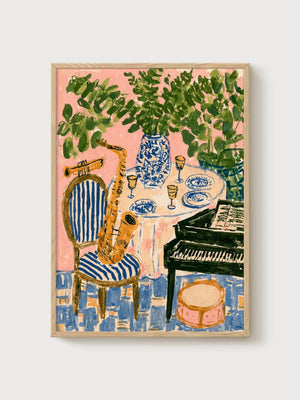 Jazz Lounge Still Life Poster poster in oak frame