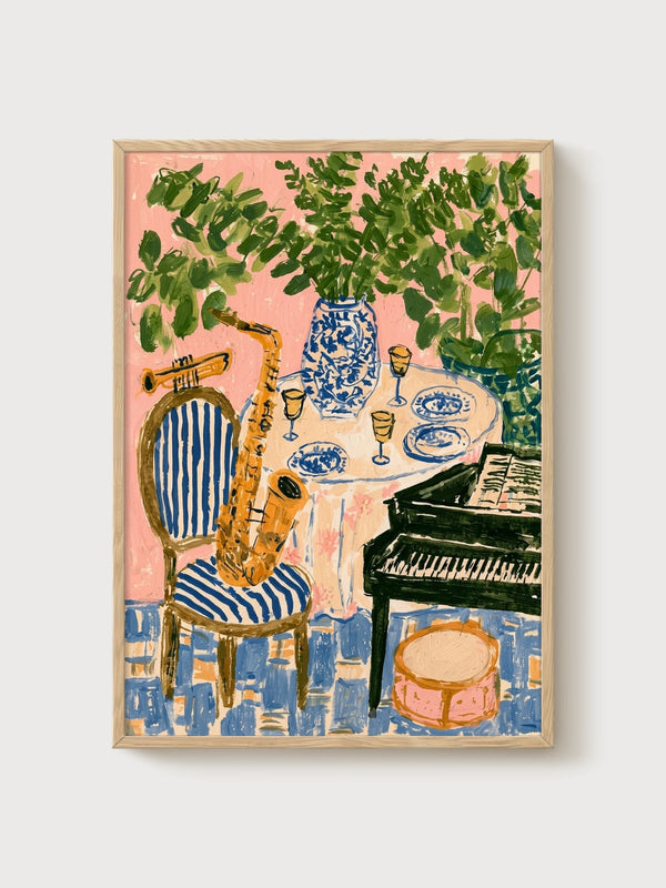 Jazz Lounge Still Life Poster poster in oak frame