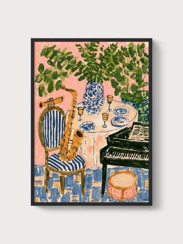 Jazz Lounge Still Life Poster poster in black frame