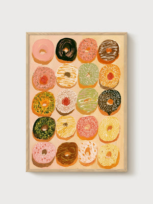 Donut Grid Food Art Poster poster in oak frame