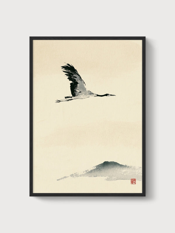 Crane Art Print poster in black frame