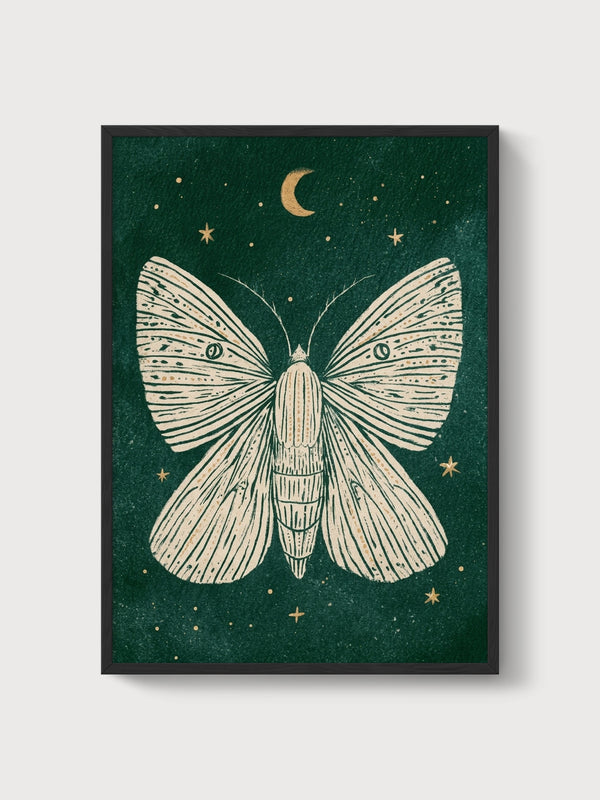 Moth Print poster in black frame