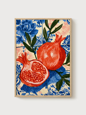 Pomegranate Art Print poster in oak frame
