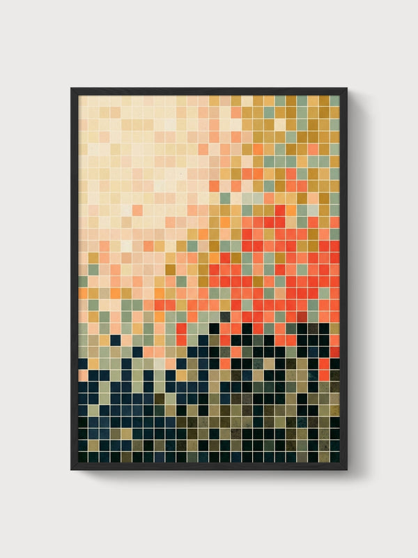 Abstract Pixel Grid Wall Art poster in black frame