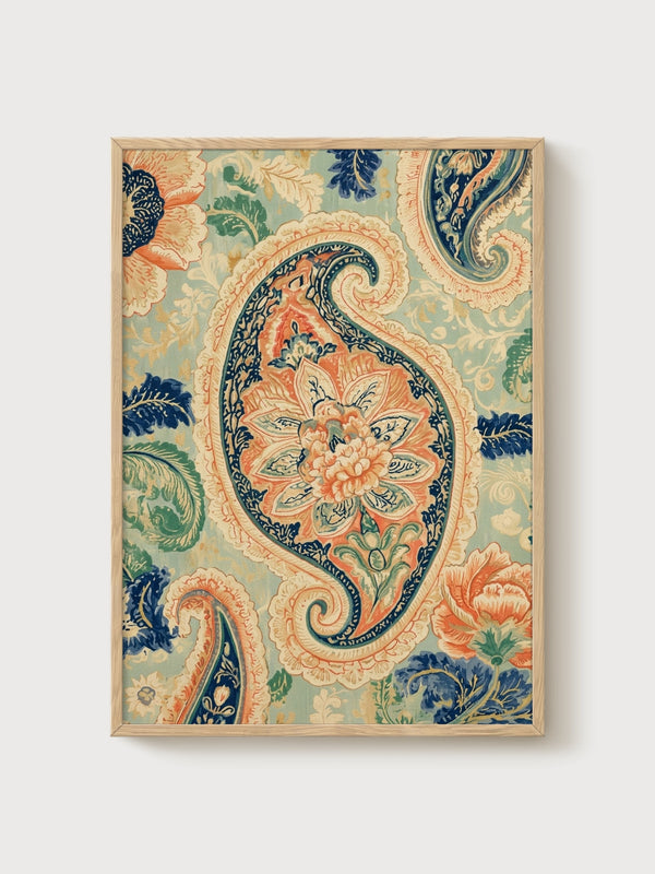 Botanical Print Paisley Peony Design poster in oak frame