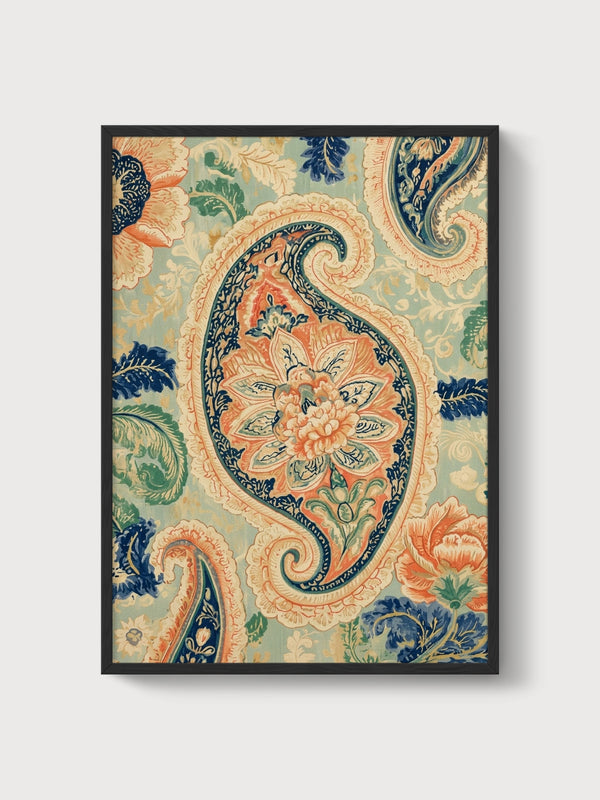 Botanical Print Paisley Peony Design poster in black frame
