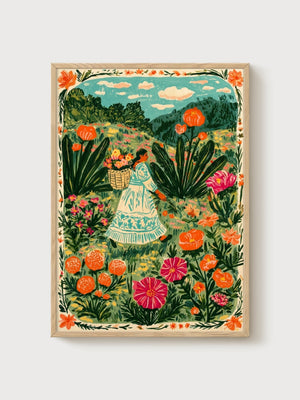 Mexican Folk Art Print poster in oak frame
